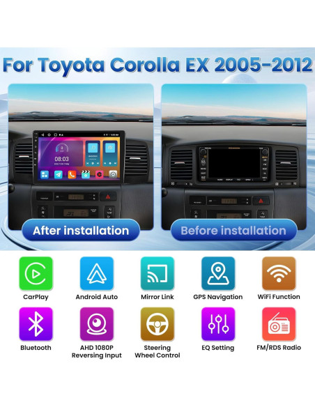 Estéreo Android 9" Fuluku para Toyota Corolla EX 2005-2012