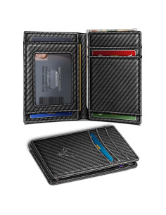 Cartera Slim BULLIANT para Hombres - Cuero RFID Negro 12 Tarjetas