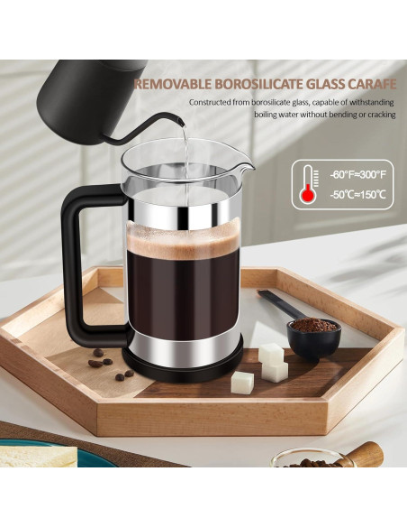 Prensa Francesa Cafetera RAINBEAN 12oz Vidrio Borosilicato