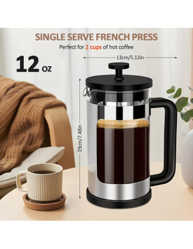 Prensa Francesa Cafetera RAINBEAN 12oz Vidrio Borosilicato