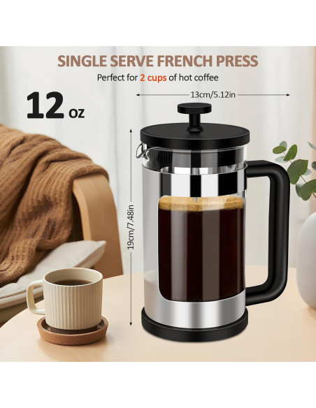 Prensa Francesa Cafetera RAINBEAN 12oz Vidrio Borosilicato