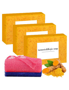 Conjunto de Jabón de Cúrcuma y Limón Hlonns con Esponjas Exfoliantes