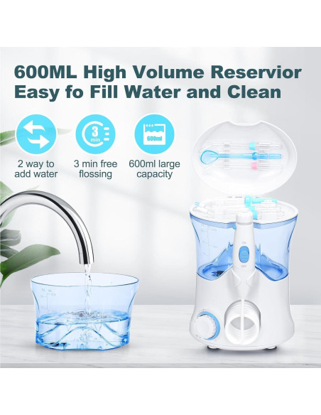 Irrigador Oral Eléctrico Homuserr 600ml con 10 Presiones y 8 Puntas