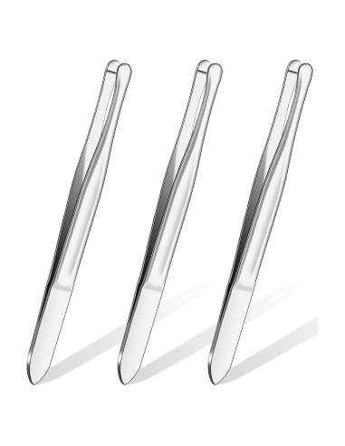 Juego de 3 Pinzas de Acero Inoxidable Punta Redonda para Cejas