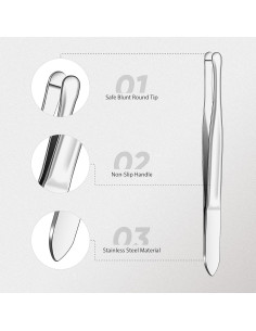 Juego de 3 Pinzas de Acero Inoxidable Punta Redonda para Cejas 2