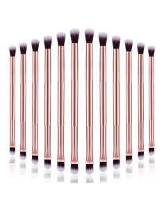 12 Brochas de Maquillaje Doble Punta Perthlin Oro Rosa
