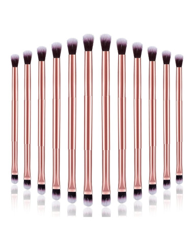 12 Brochas de Maquillaje Doble Punta Perthlin Oro Rosa