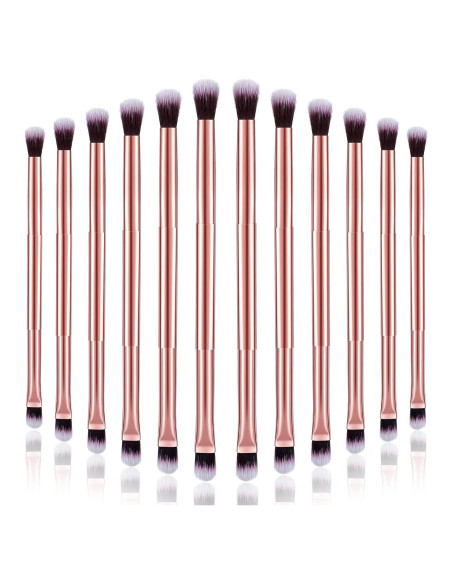 12 Brochas de Maquillaje Doble Punta Perthlin Oro Rosa