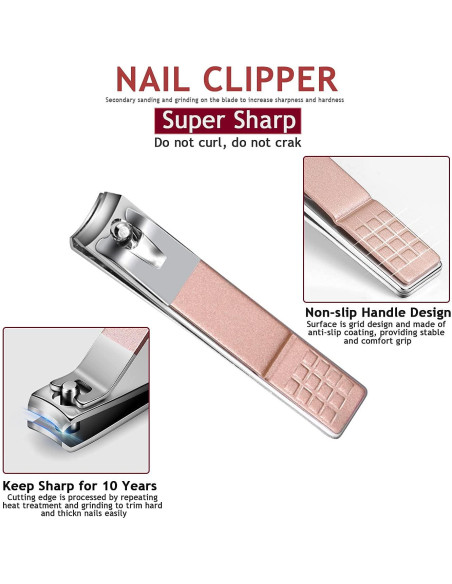 Kit de Manicura HANTEKAS 5 Piezas Acero Inoxidable Negro-Oro Rosa