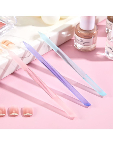 Juego de 3 Empujadores de Cutículas de Vidrio Mudder - Rosa, Púrpura, Azul