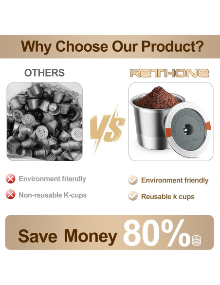 Tazas K Reutilizables RETHONE para Keurig 1.0 y 2.0 - Acero Inoxidable Tazas K Reutilizables RETHONE para Keurig 1.0 y 2.0 - Acero Inoxidable
