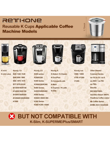 Tazas K Reutilizables RETHONE para Keurig 1.0 y 2.0 - Acero Inoxidable