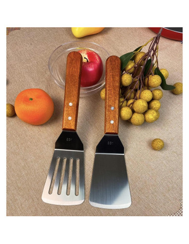 Juego de 2 espátulas de metal KLAQQED - Acero inoxidable y madera