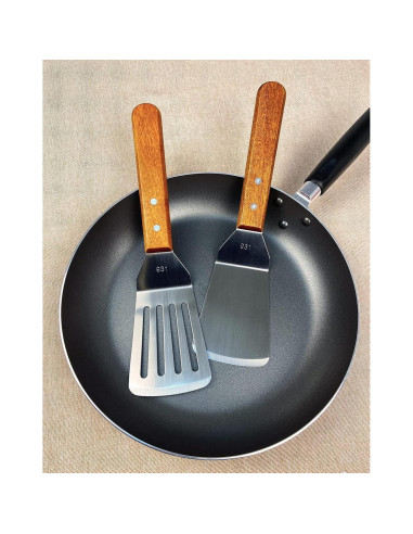 Juego de 2 espátulas de metal KLAQQED - Acero inoxidable y madera