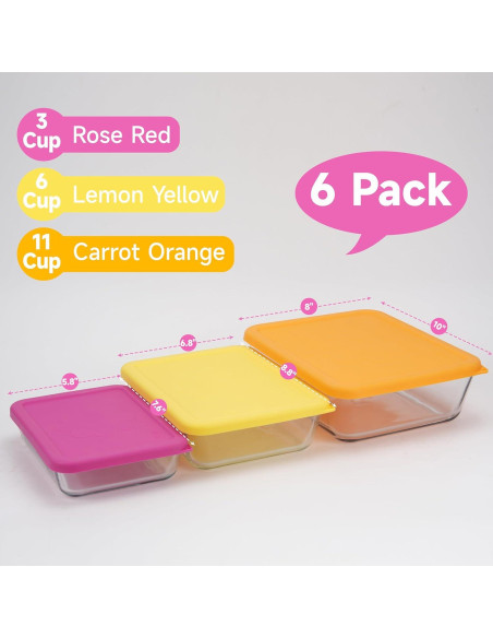 Tapa de Silicona Rectangular LUVCOSY para Tazones Pyrex - 6 Piezas