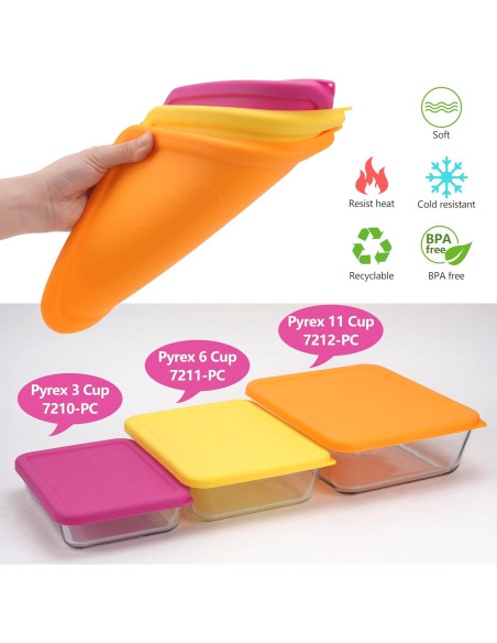 Tapa de Silicona Rectangular LUVCOSY para Tazones Pyrex - 6 Piezas