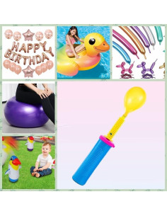 Bomba de globo de mano Luszmoax - Inflador doble acción 31x5.6cm 2