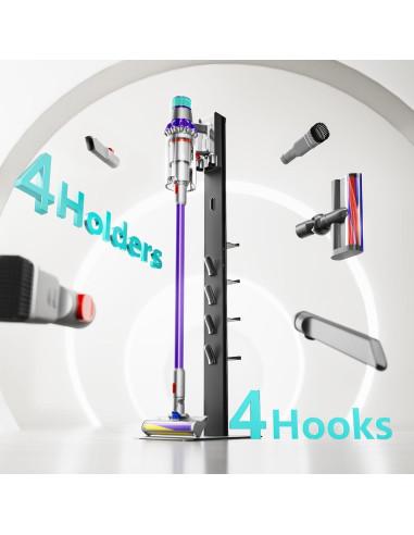 Soporte para Aspiradora PEGZONE con 4 Estantes y Ganchos, Negro