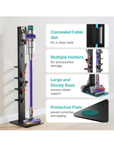 Soporte para Aspiradora PEGZONE con 4 Estantes y Ganchos, Negro
