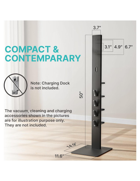 Soporte para Aspiradora PEGZONE con 4 Estantes y Ganchos, Negro
