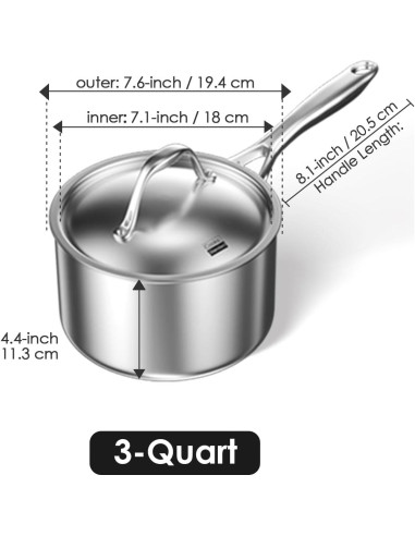 Cacerola de Acero Inoxidable Cooks Standard 3 Cuartos Plata