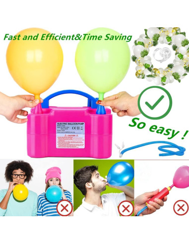 Bomba de Globo Eléctrica ELLECK 600W Doble Boquilla Rosa