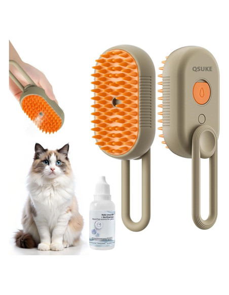 Cepillo de Vapor 3 en 1 QSUKE para Gatos y Perros Caqui Cepillo de Vapor 3 en 1 QSUKE para Gatos y Perros Caqui