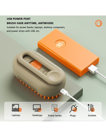 Cepillo de Vapor 3 en 1 QSUKE para Gatos y Perros Caqui Cepillo de Vapor 3 en 1 QSUKE para Gatos y Perros Caqui