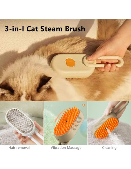 Cepillo de Vapor 3 en 1 QSUKE para Gatos y Perros Caqui Cepillo de Vapor 3 en 1 QSUKE para Gatos y Perros Caqui