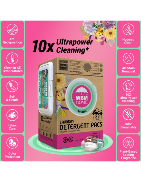 Bolsas de detergente WBM Home 32 unidades fragancia primavera