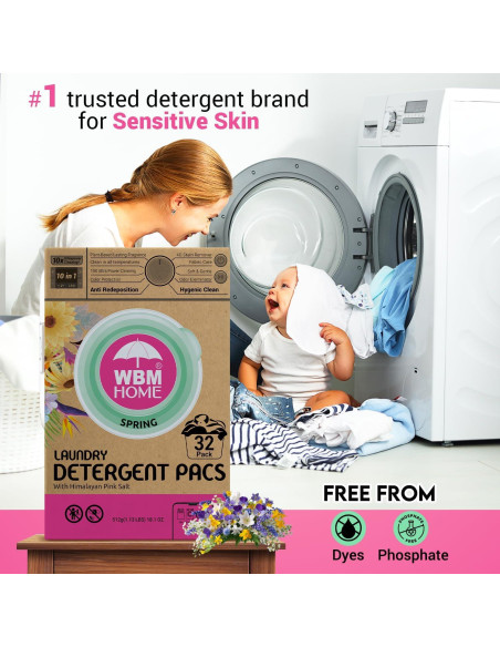 Bolsas de detergente WBM Home 32 unidades fragancia primavera