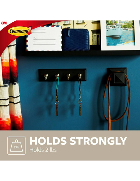Riel Decorativo para Llaves Command 3M, 4 Ganchos, Negro/Plata