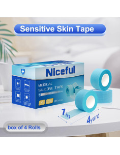 4 Rollos de Cinta Médica de Silicona Niceful 2.5cm x 3.65m 2