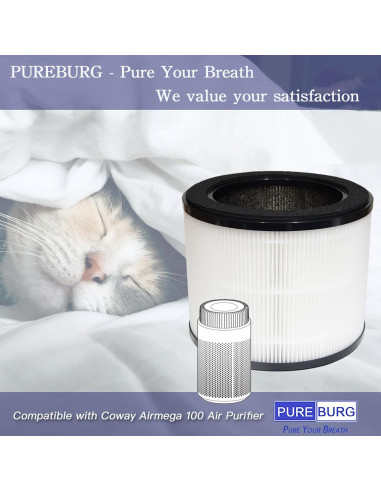 Filtro de Reemplazo PUREBURG H13 HEPA para Purificador Coway Airmega 100 - Paquete de 2