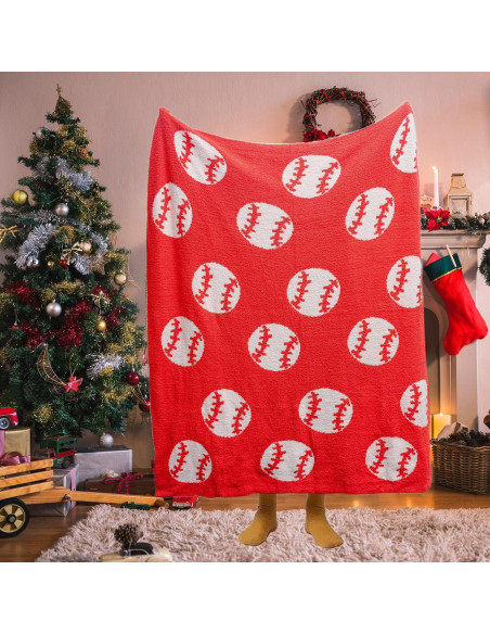 Manta Suave GY con Patrón de Béisbol 130x150 cm Felpa Roja