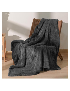 Manta de lana de sherpa PHF 127x152 cm gris oscuro
