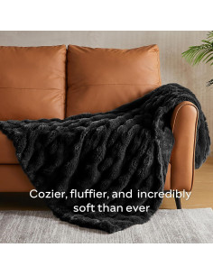 Manta de Piel Sintética JELLYMONI 127x152cm Negra Suave 2