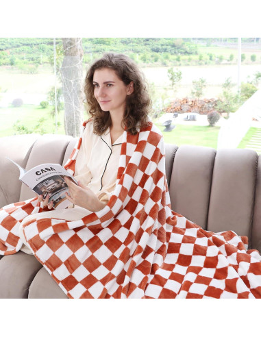 Manta de Lanzar LOKOZ Cuadros Marrón 127x152cm Suave y Cálida