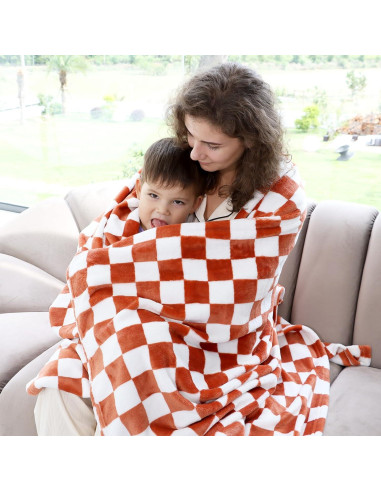 Manta de Lanzar LOKOZ Cuadros Marrón 127x152cm Suave y Cálida