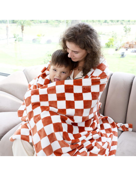 Manta de Lanzar LOKOZ Cuadros Marrón 127x152cm Suave y Cálida