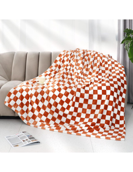 Manta de Lanzar LOKOZ Cuadros Marrón 127x152cm Suave y Cálida