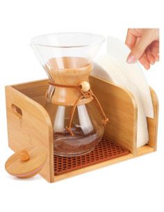 Caddy de Bambú con Tapa y Alfombrilla para Cafeteras Chemex
