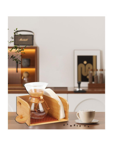 Caddy de Bambú con Tapa y Alfombrilla para Cafeteras Chemex