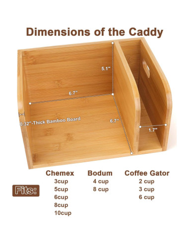 Caddy de Bambú con Tapa y Alfombrilla para Cafeteras Chemex