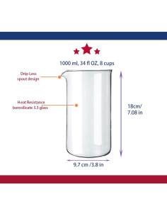 Jarra de vidrio Bodum French Press 34 oz (1L) reemplazo 2