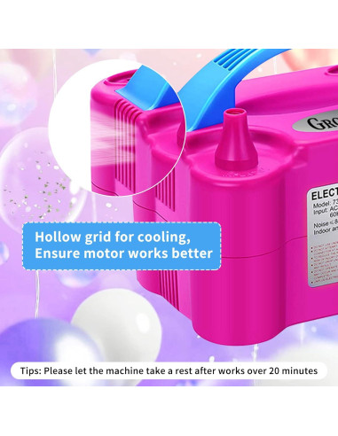 Bomba de Aire Eléctrica Growsun 600W para Globos - Rojo Rosa