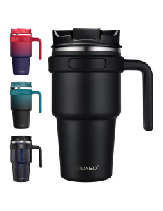 Taza de café aislada CIVAGO 20 oz con tapa y popote negra