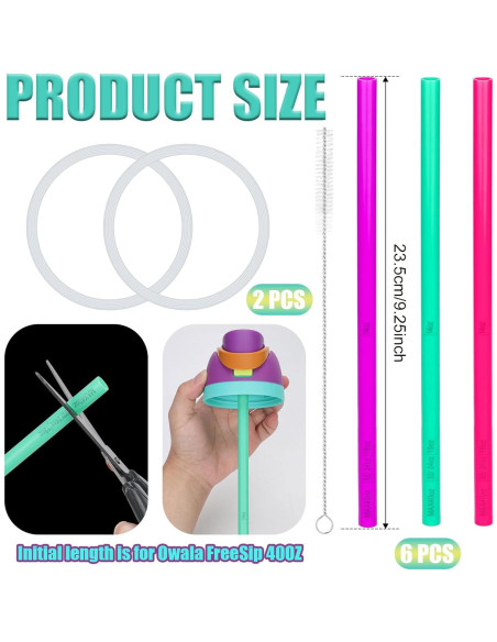 6 Popotes Reemplazo Owala FreeSip 24/32 oz + Gaskets y Cepillo