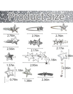 20 Clips de Cabello Plateados Y2K - 12 Estilos de Estrella 2