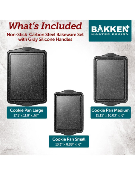Juego de 3 Bandejas para Hornear BAKKEN Antiadherente Mármol Gris
